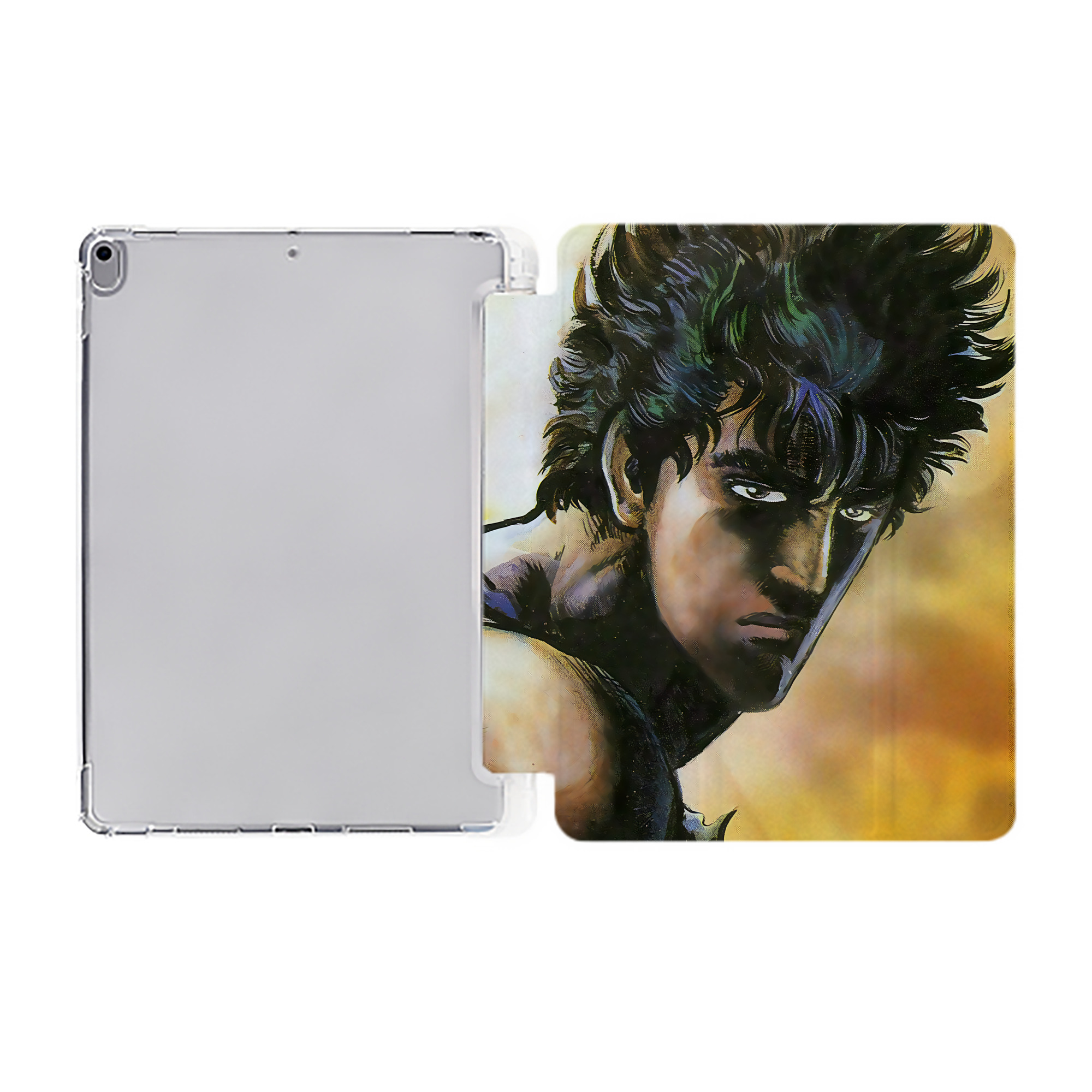 （画像用） 北斗の拳 Fist of the North Star IPad ケース ペン収納付き 三つ折りスタンド PUレザー×シリコン 対応機種9.5/10.5/10.9インチ